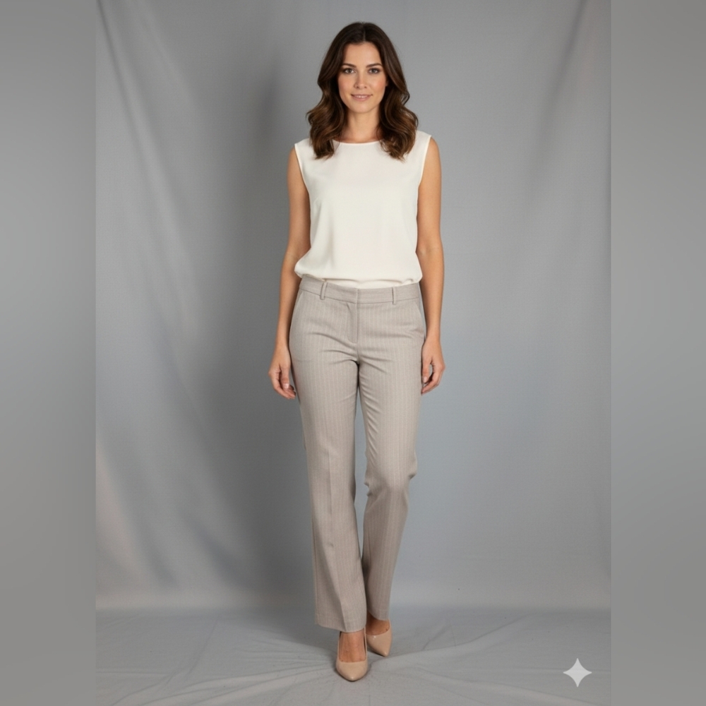 Talbots 12‎ Petite Straight Leg Pants Khaki/Pink Striped New